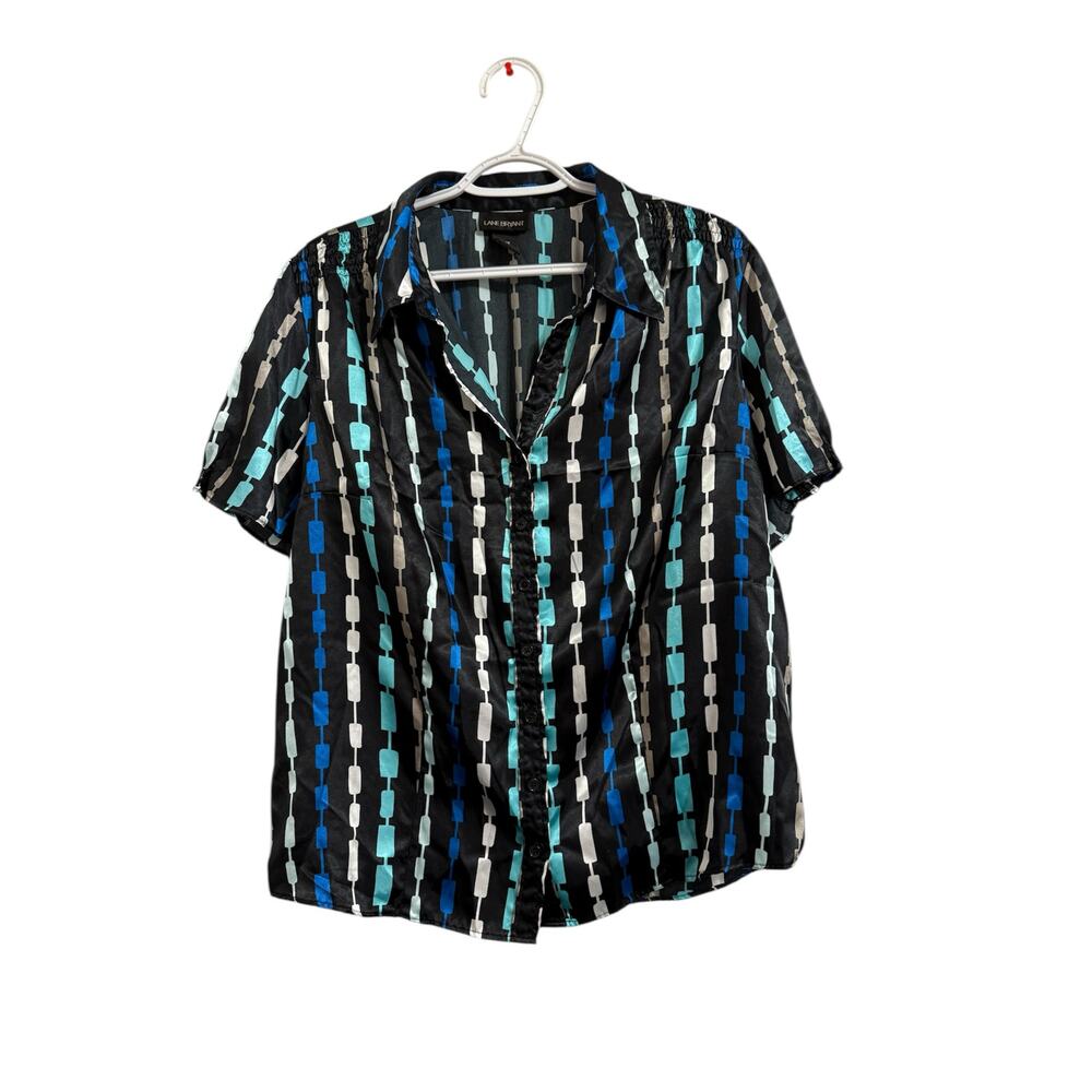 Lane Bryant Retro Vtg Y2K Blouse Button Up Geometric Chic Statement Patterned